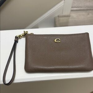 Coach Tan Leather Wristlet with Gold Hardware